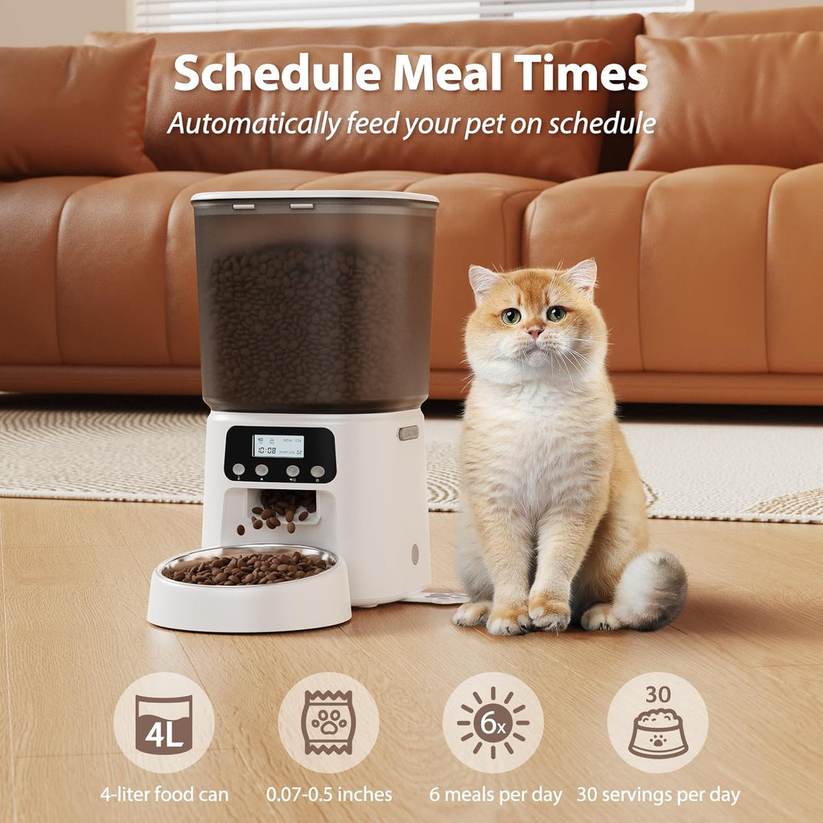 petrice automatic cat feeder, 4l/16cups cat food dispenser shown in use
