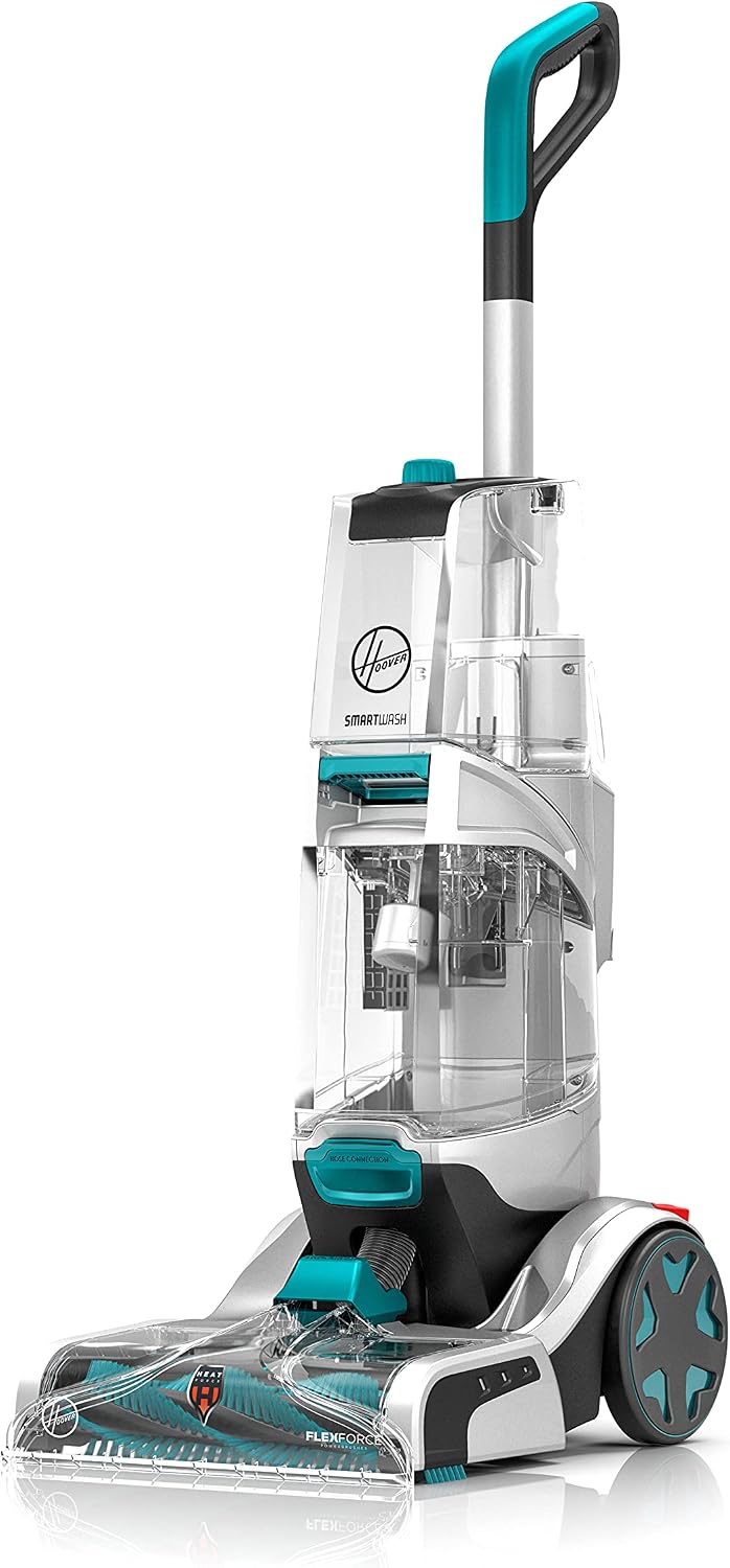 hoover smartwash automatic carpet cleaner, fh52000g, turquoise and shown in use
