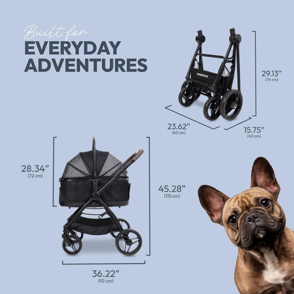 wonderfold buddy pet stroller for small and medium, front angle view