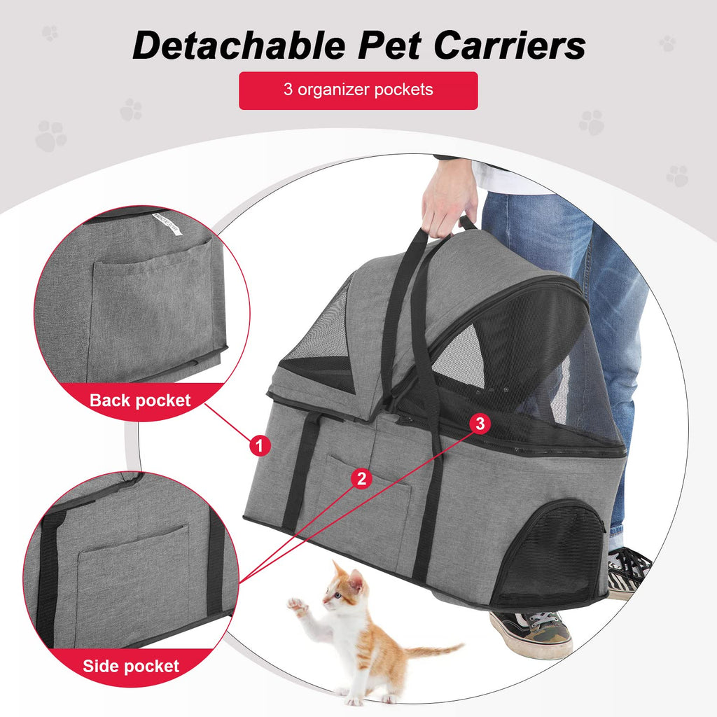 bestpet | 4-wheel foldable pet stroller | grey showing dimensions