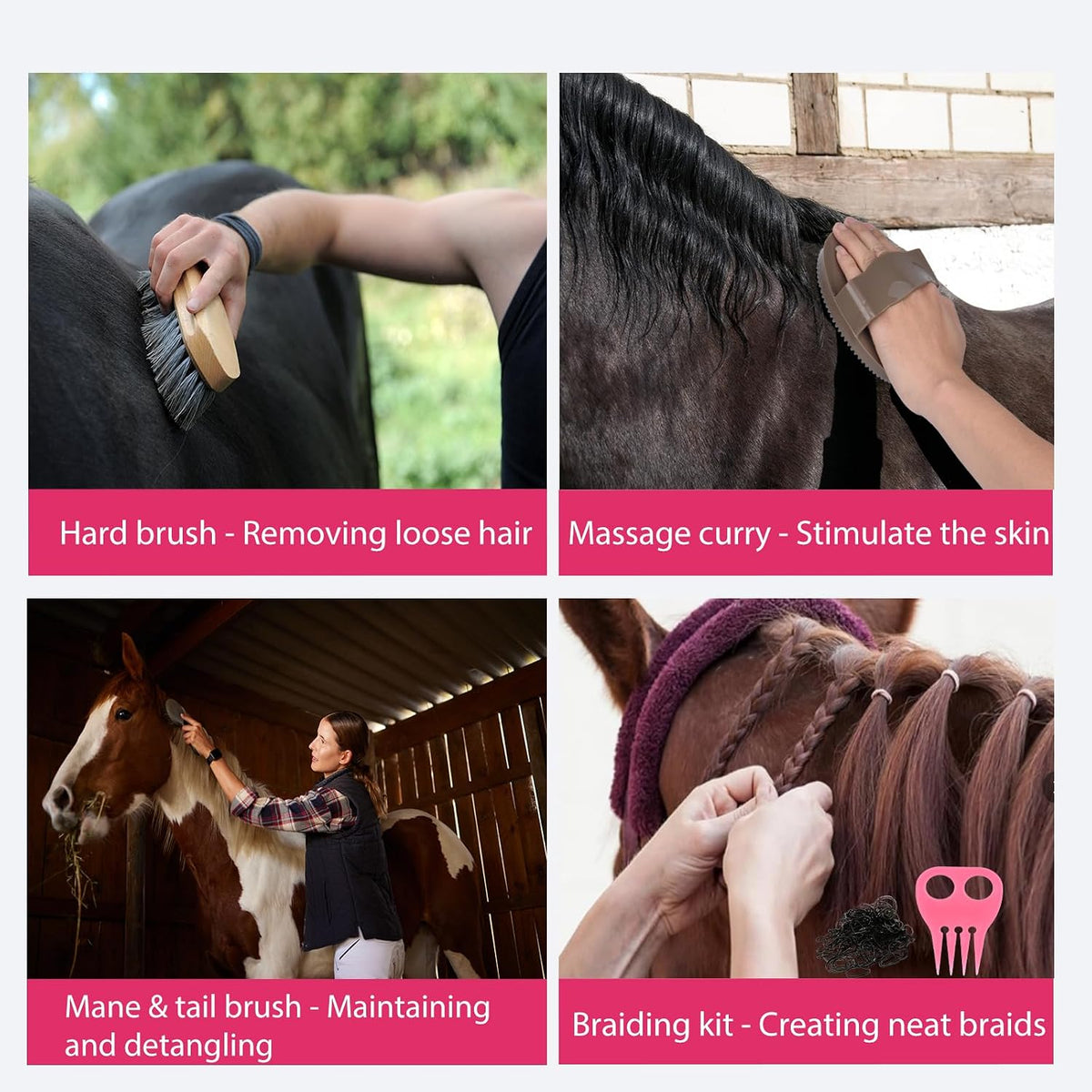 horse grooming kit 13 piece, horse brushes for showing dimensions