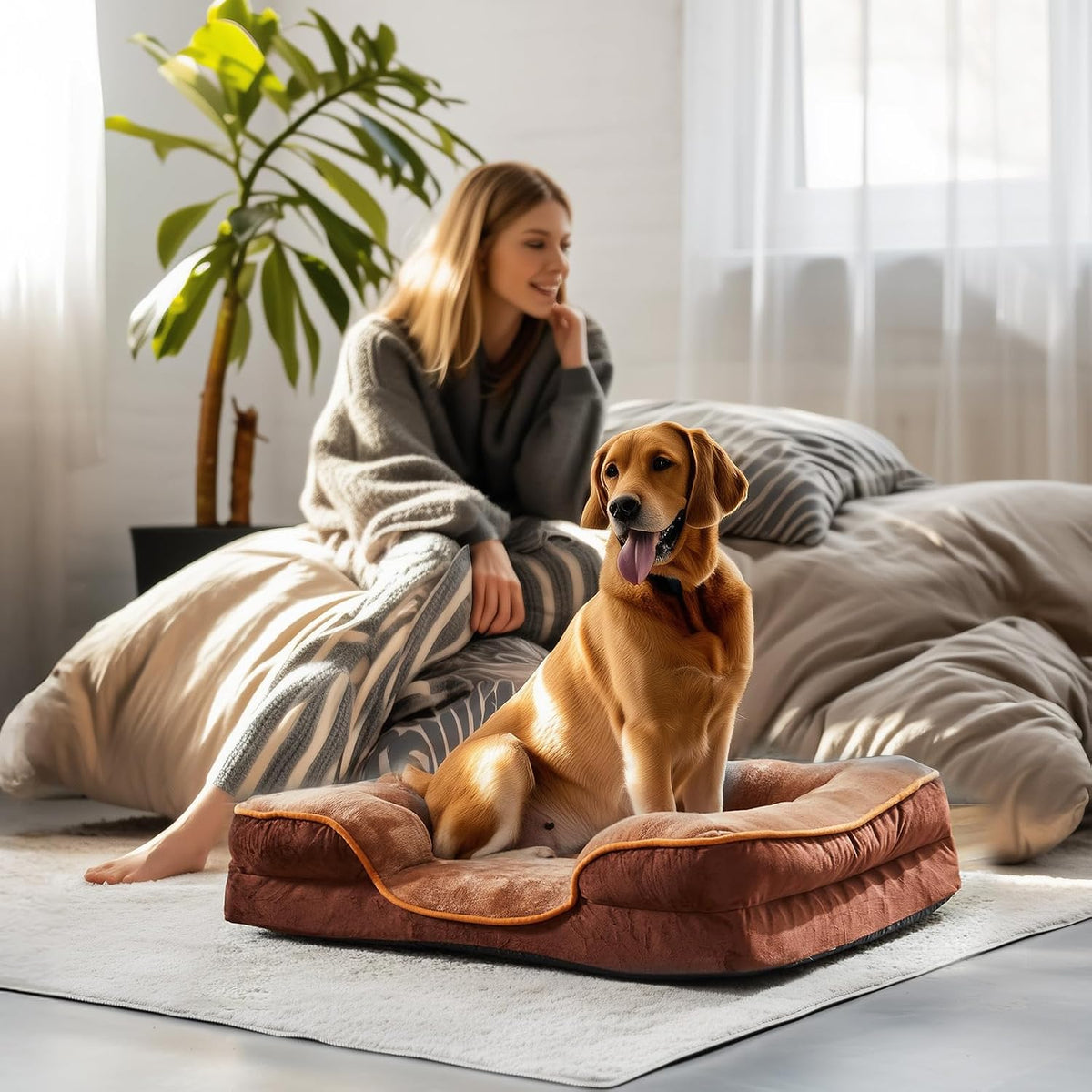sweetcrispy orthopedic large dog bed, waterproof pet sofa, front angle view