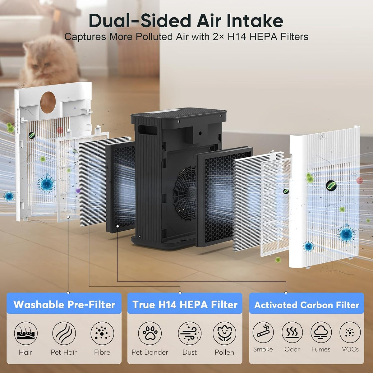 dayette pet air purifier for home large room, close-up detail