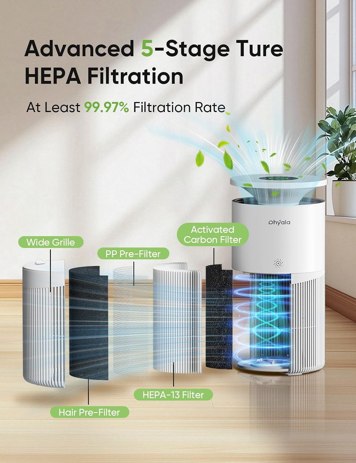 air purifier for home large room up to shown in use