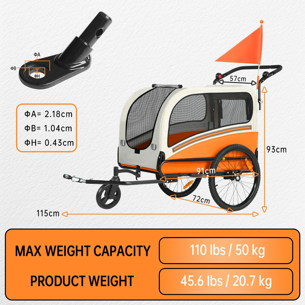 sepnine dog bike trailer, supports up to 110, close-up detail
