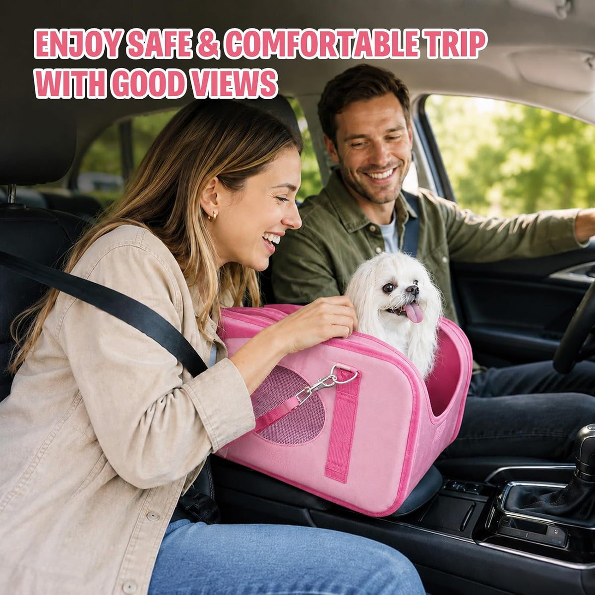 center console dog car seat for small dogs showing dimensions