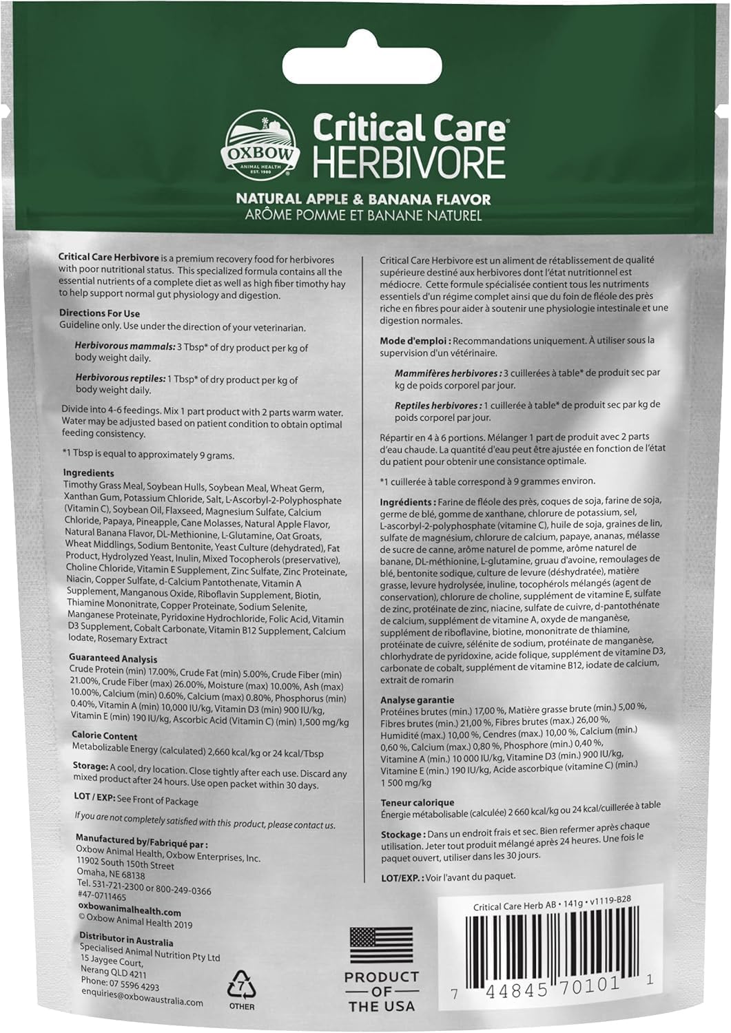 oxbow critical care herbivore small pet formula, apple shown in use