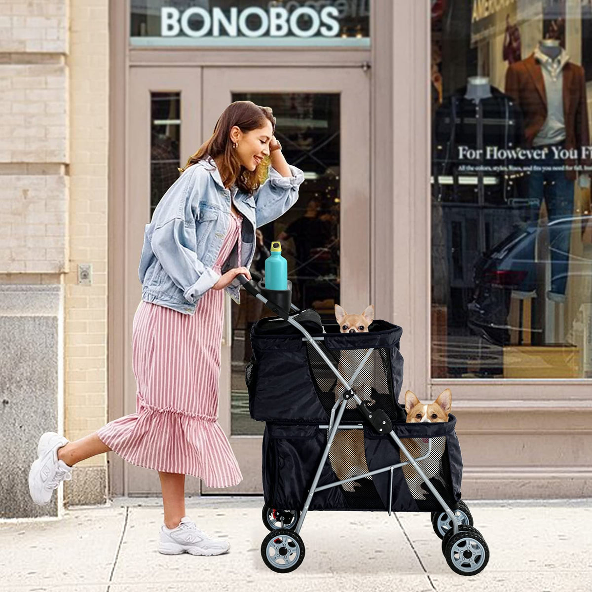 hcy double pet stroller for cats & dogs, package contents
