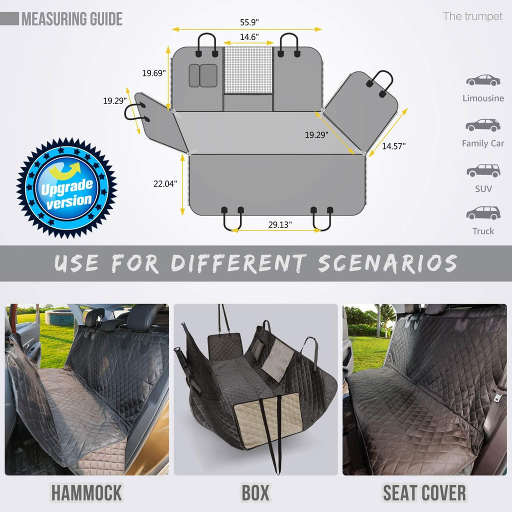 vailge dog car seat cover for back seat showing dimensions