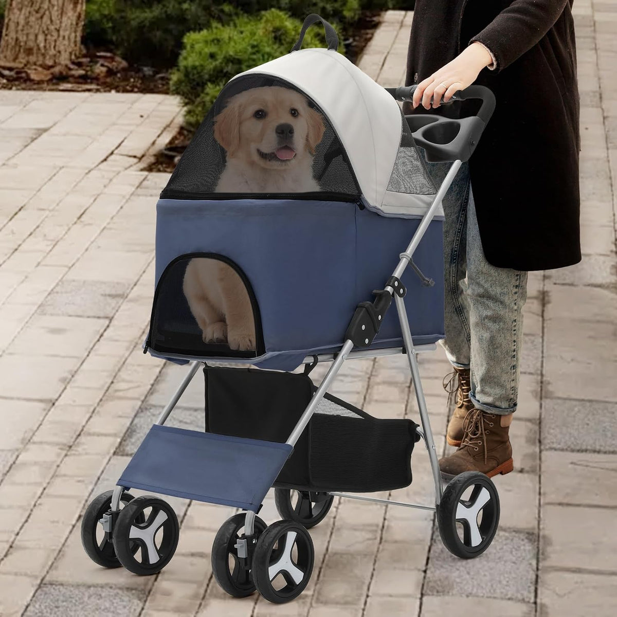 athena collection 4 wheels pet stroller dog stroller, close-up detail