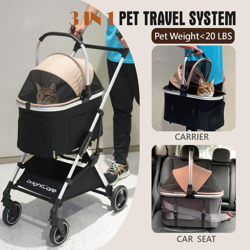 small pet stroller for dogs & cats under showing dimensions