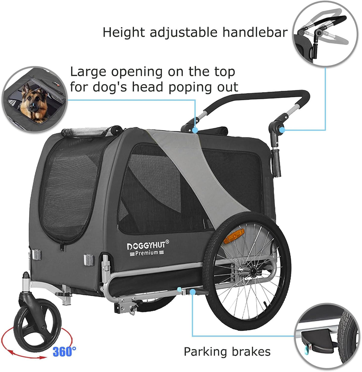 doggyhut® premium x large pet bike trailer & shown in use