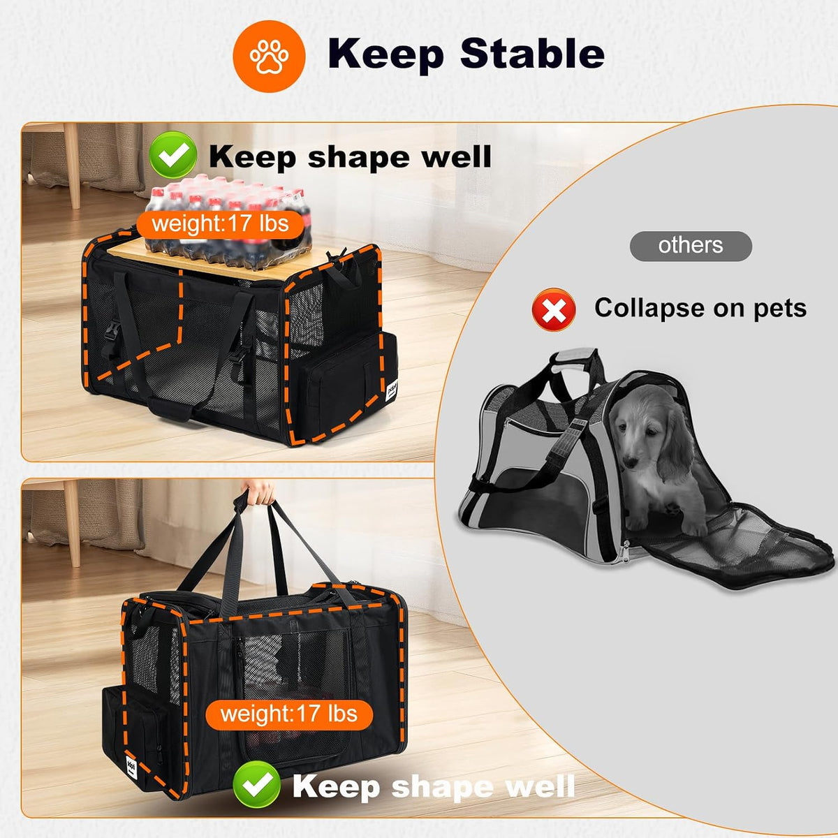 pidipiti 25x17x17 extra large expandable car cat carrier showing dimensions