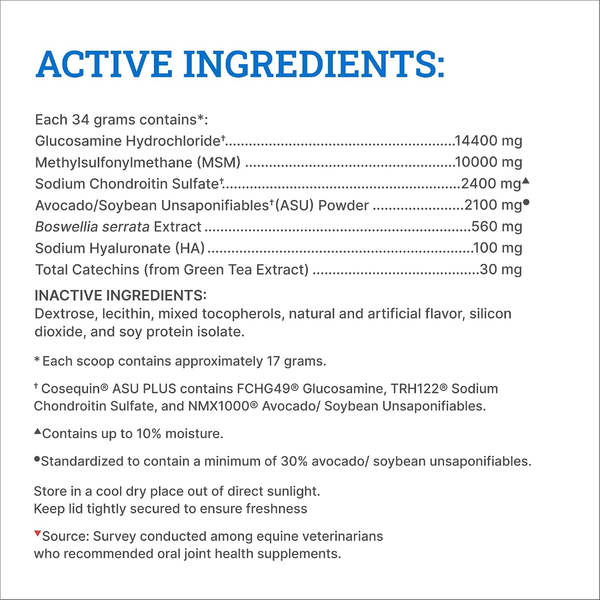 nutramax cosequin asu plus joint supplement for horses showing dimensions