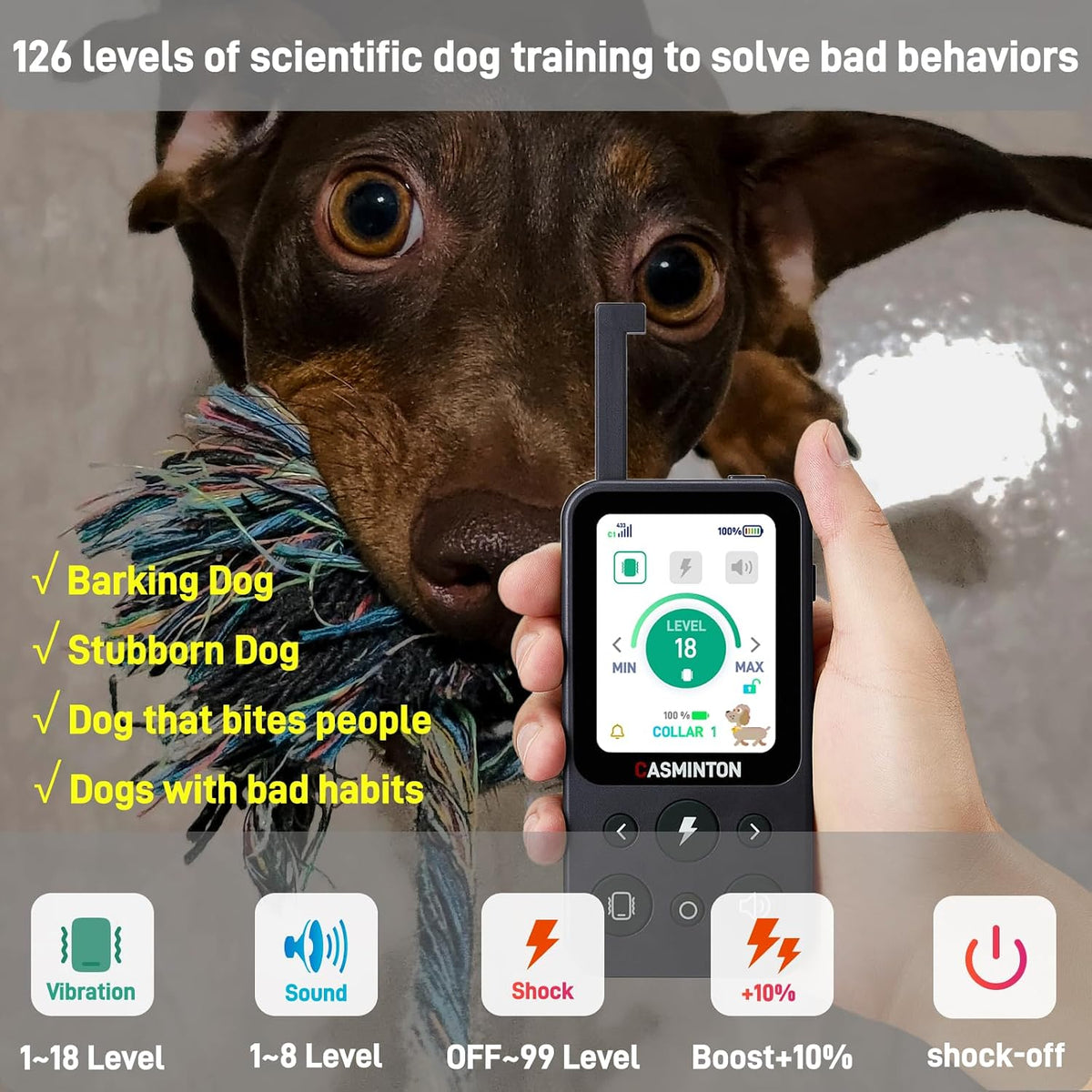 shock collar for dogs [crs01] 126 training levels,4powerful, close-up detail