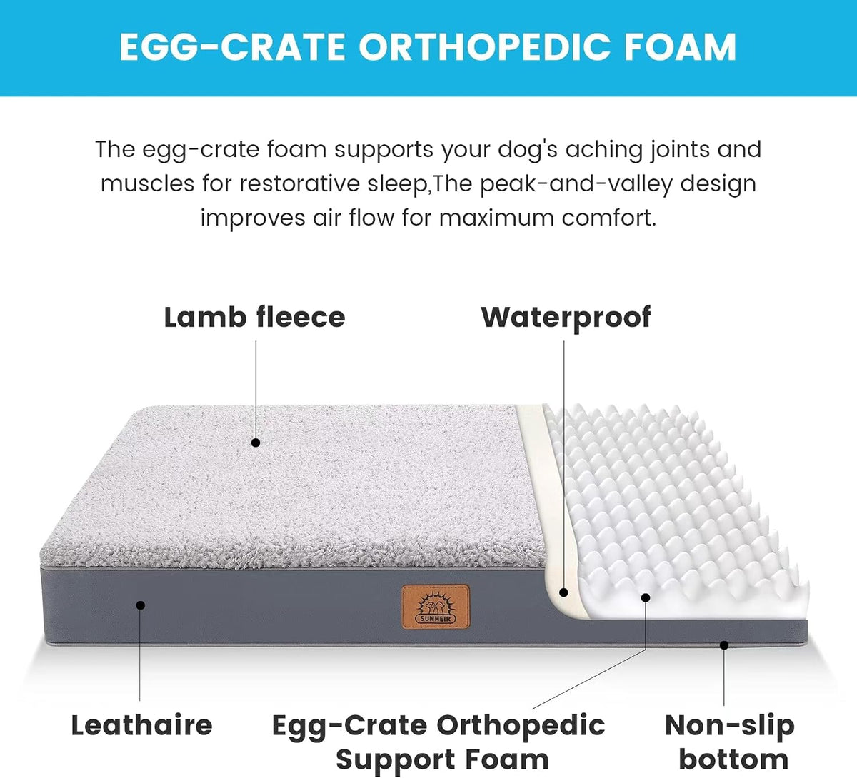 sunheir extra large orthopedic dog bed, jumbo waterproof shown in use