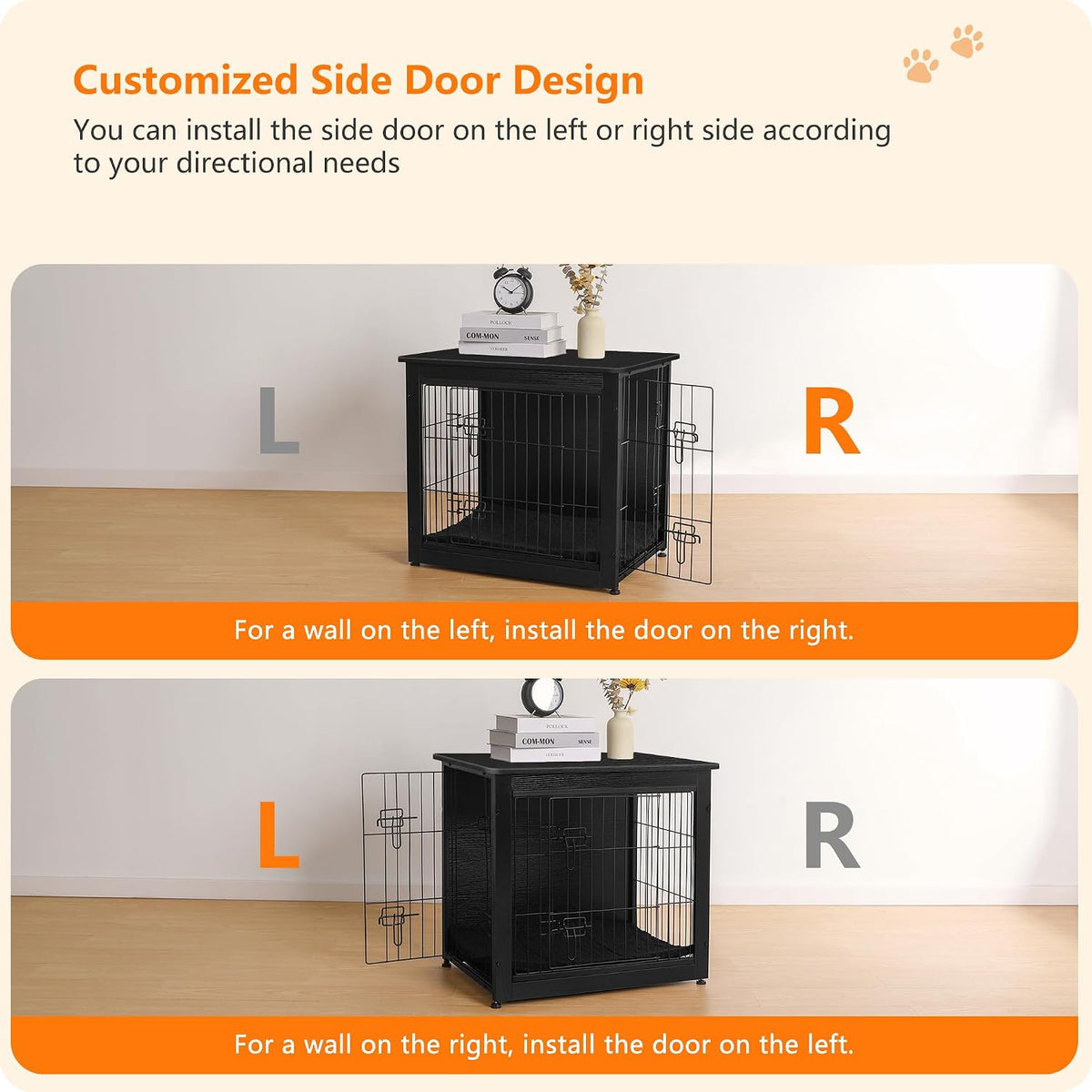 dwanton 27" dog crate furniture, dog kennel indoor, side view