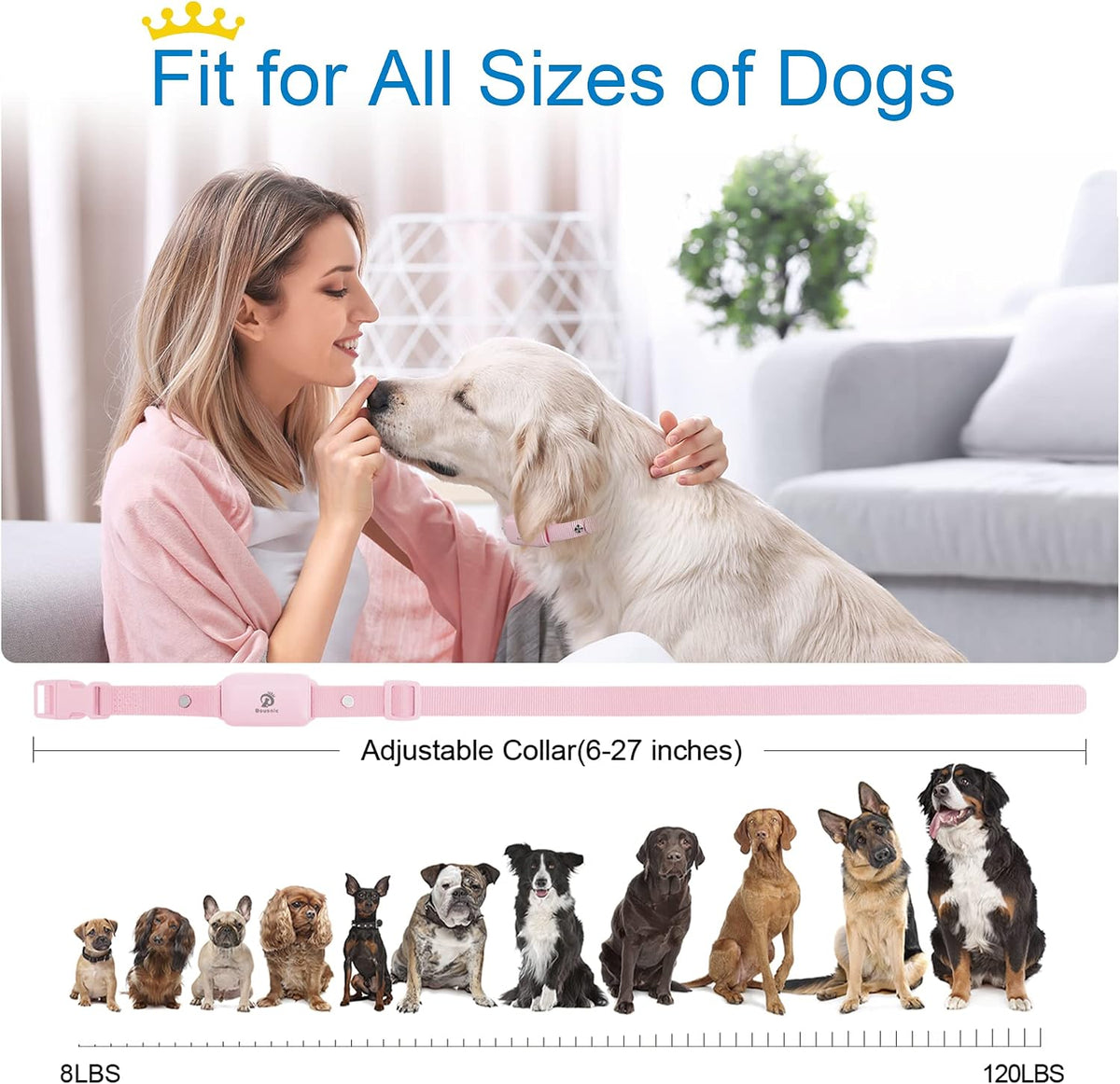 bousnic dog shock collar for 2 dogs showing dimensions