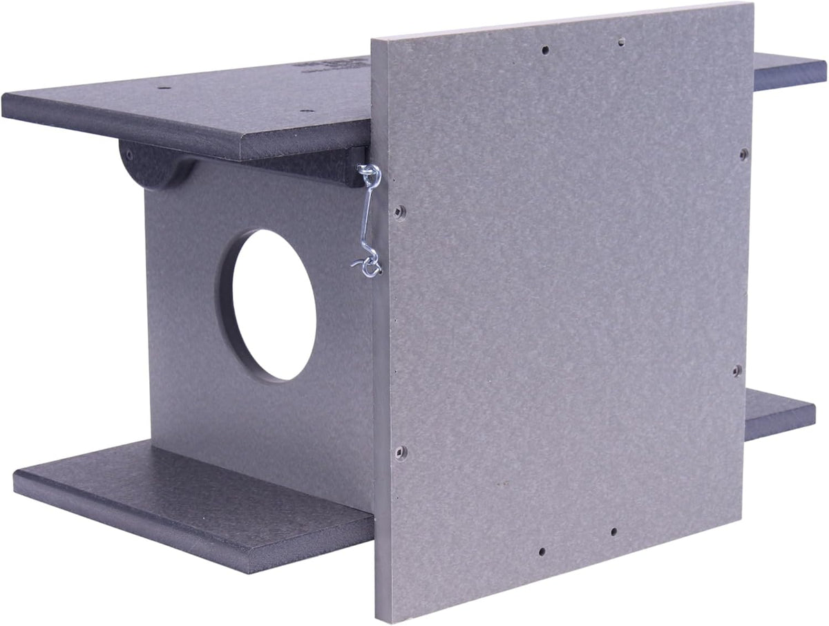 corn feeder for squirrels, gray/light gray showing dimensions