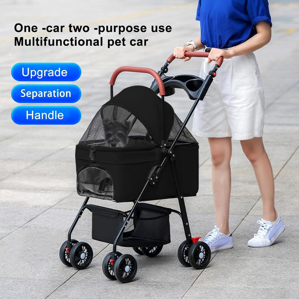 pet stroller-folding 4 wheels cat/dog stroller for medium shown in use