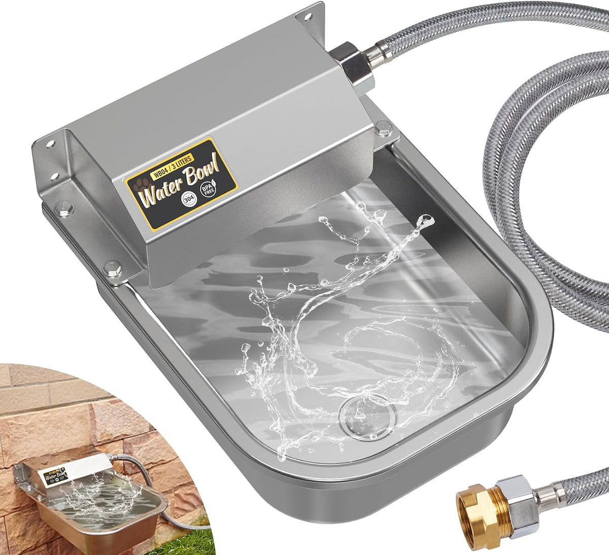 petten 3l automatic dog water bowl dispenser, stainless, main product view