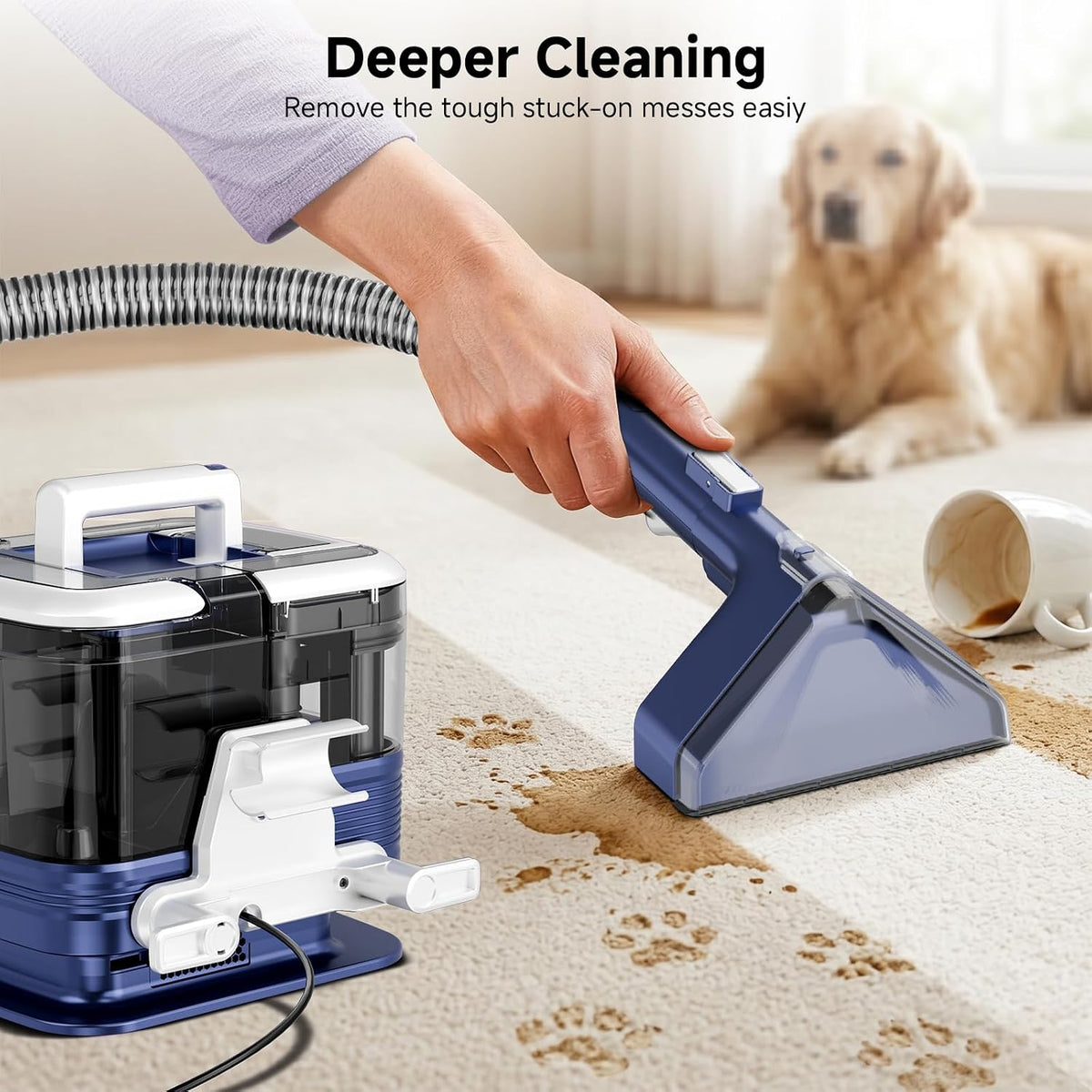 portable carpet cleaner & upholstery cleaner machine shown in use