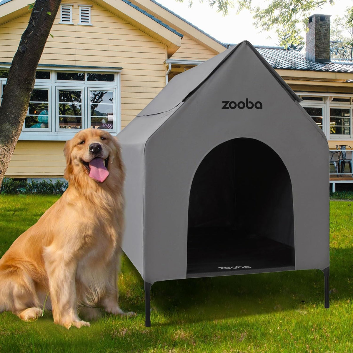 zooba large dog house outdoor, 36in elevated 2-in-1, main product view