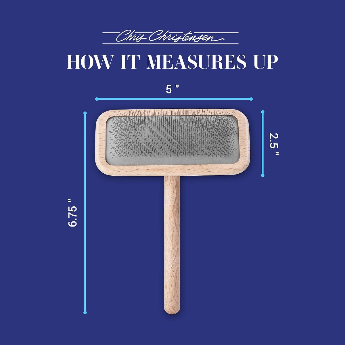 chris christensen mark iii slicker brush for dogs showing dimensions