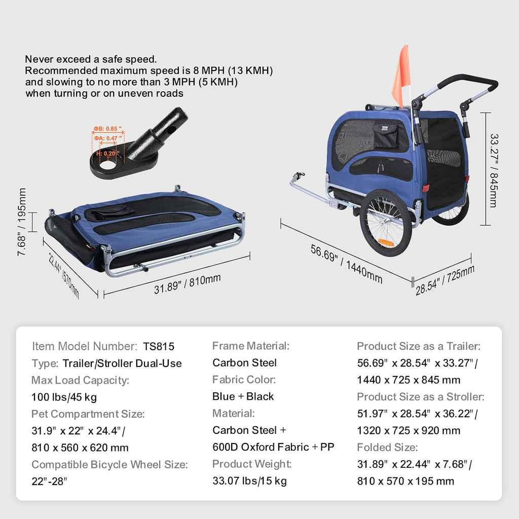 vevor dog bike trailer, supports up to 66/88/100 on a desk or shelf