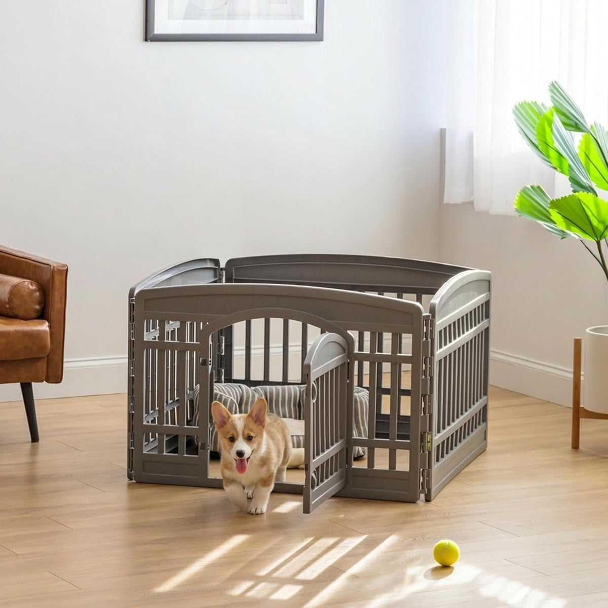iris usa 4-panel dog playpen, pet enclosure, dark, side view