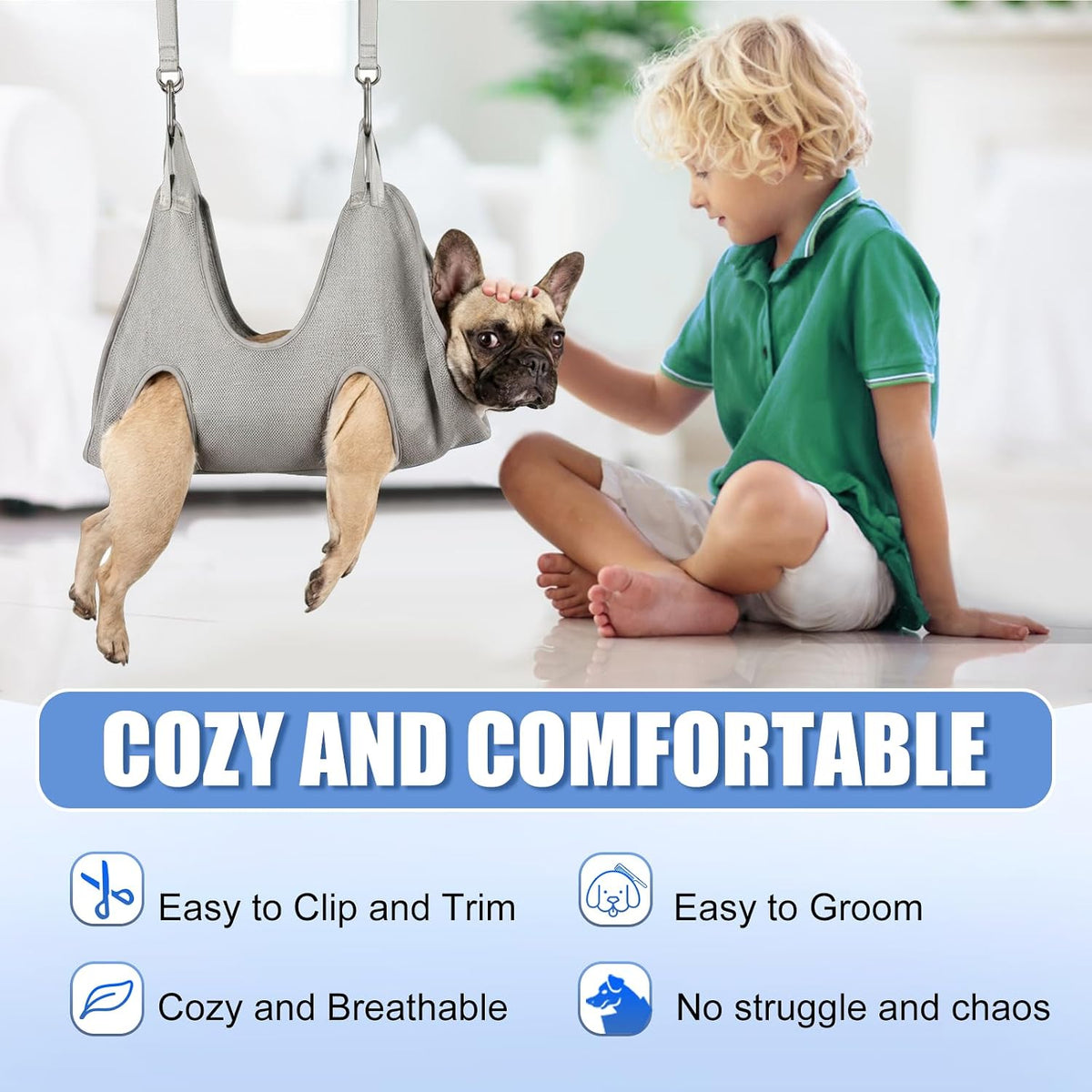 kkiimatt dog grooming hammock harness,xxx-large silver grey grooming shown in use