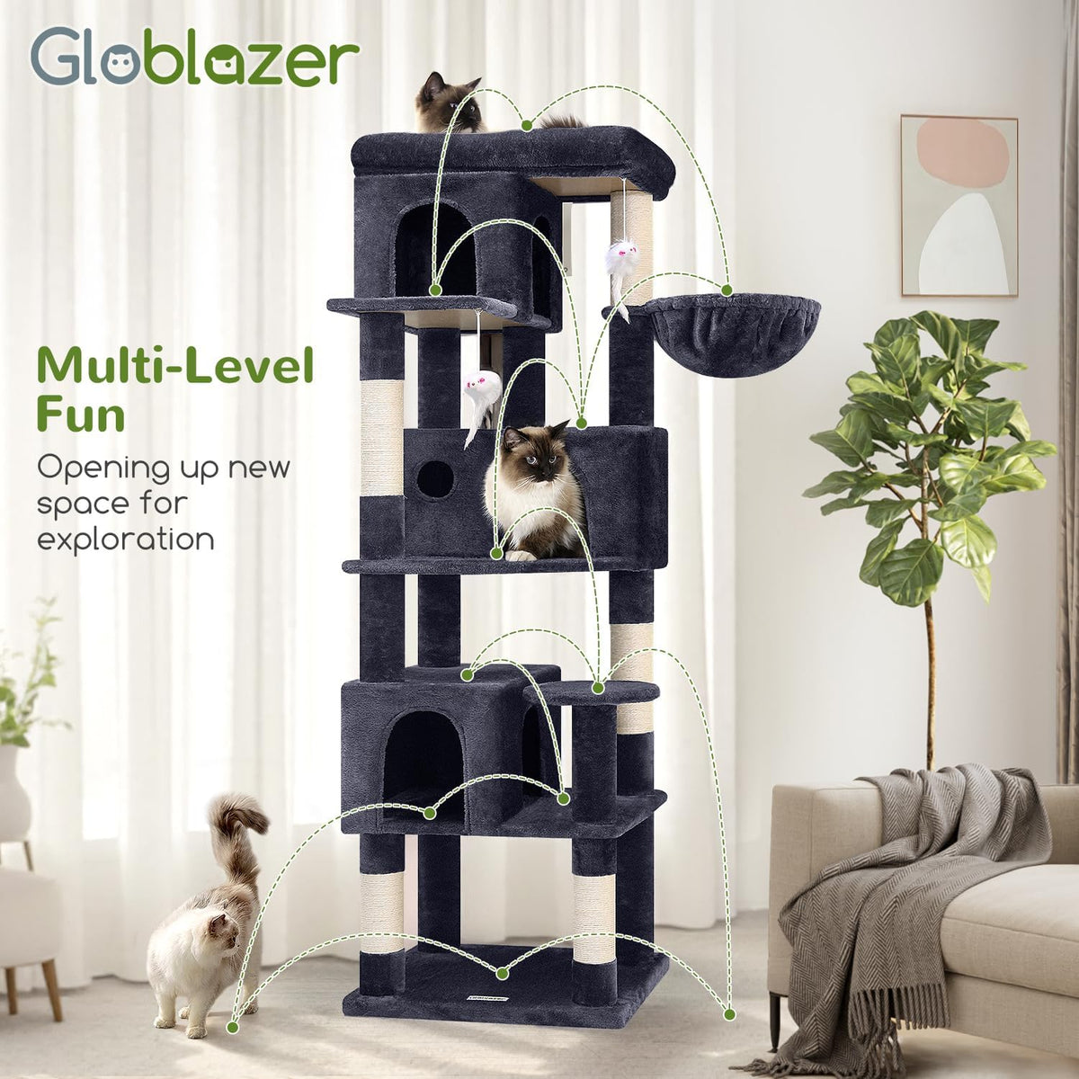 globlazer f66 corner cat tree, 66in multi-level climbing on a desk or shelf