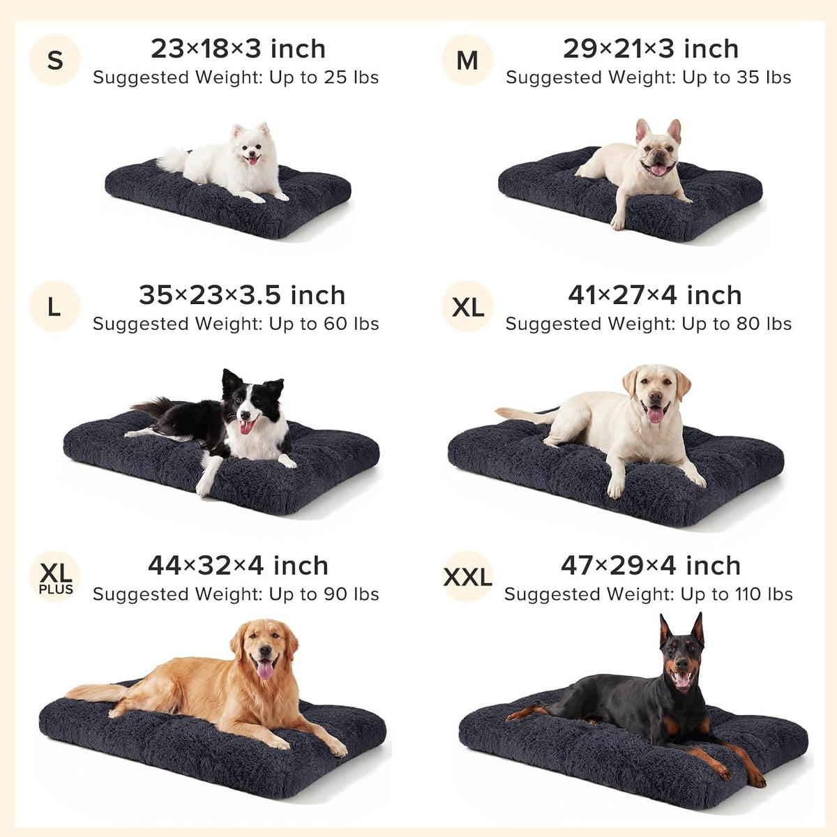 joejoy large dog bed crate pad, deluxe plush, package contents