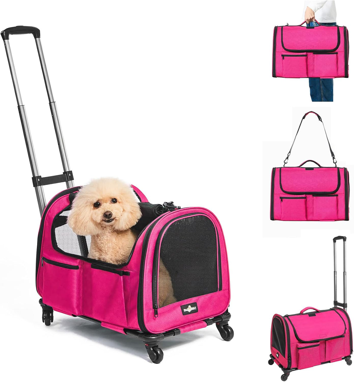 large pet carrier with wheels, foldable rolling dog, main product view