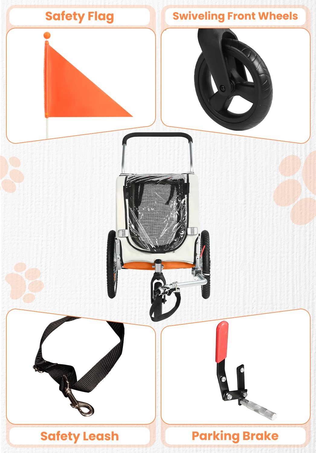 sepnine 2 in 1 pet bicycle trailer with showing dimensions