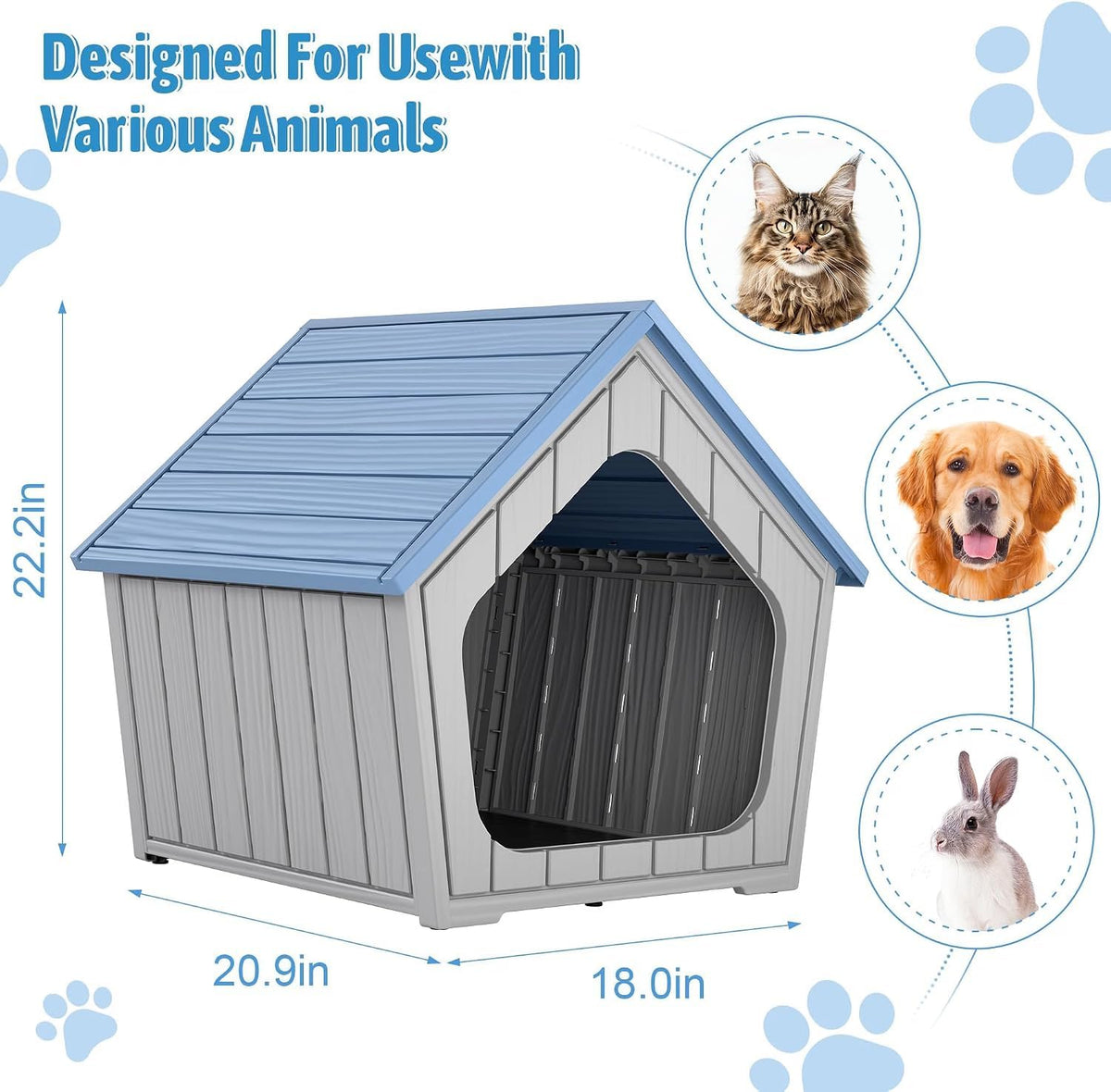 fancyango small dog house outdoor indoor, durable plastic, close-up detail