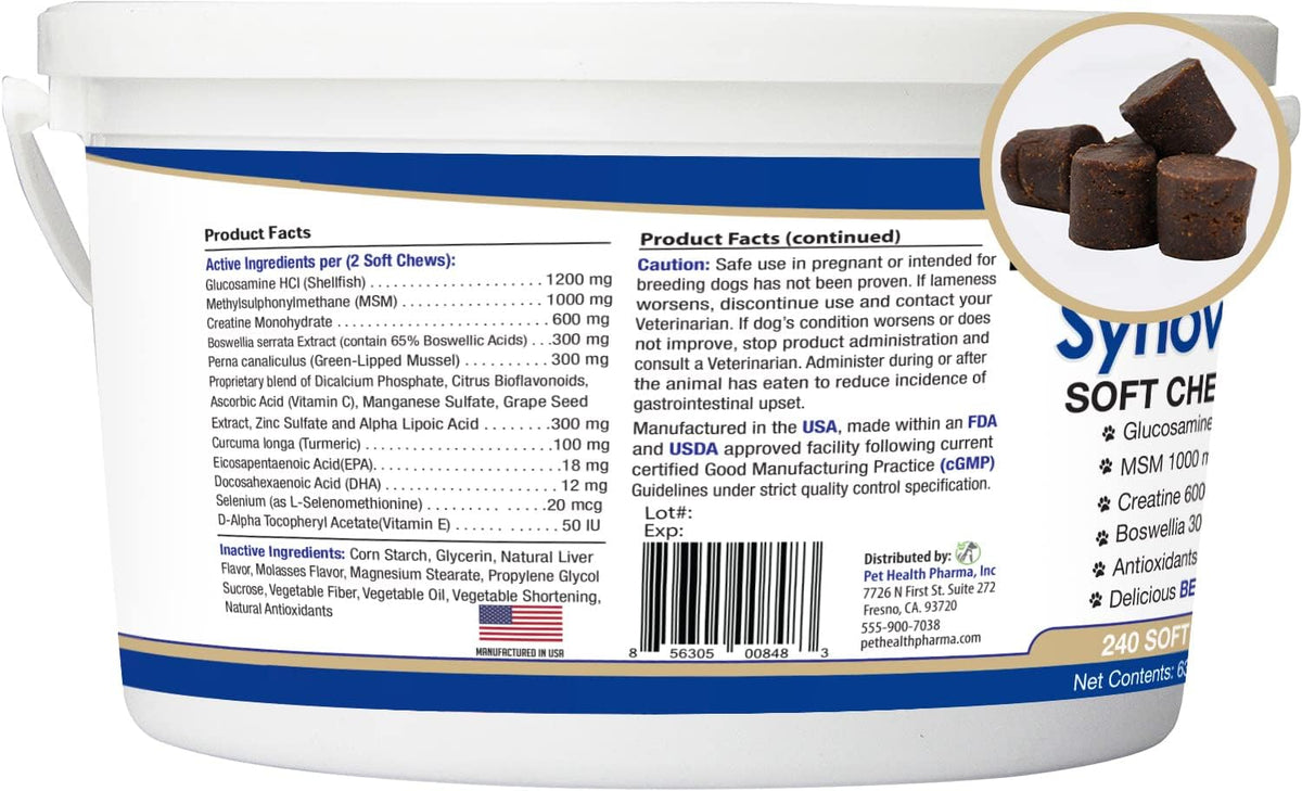 synove max soft chews for dogs (240 count), close-up detail