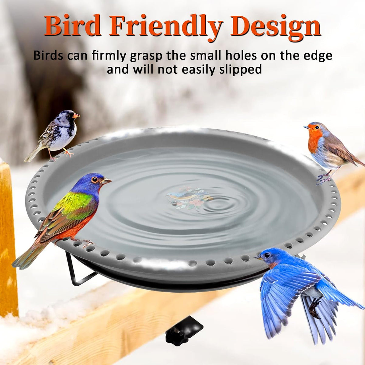 100w heated bird baths for outdoors, heated birdbath, side view