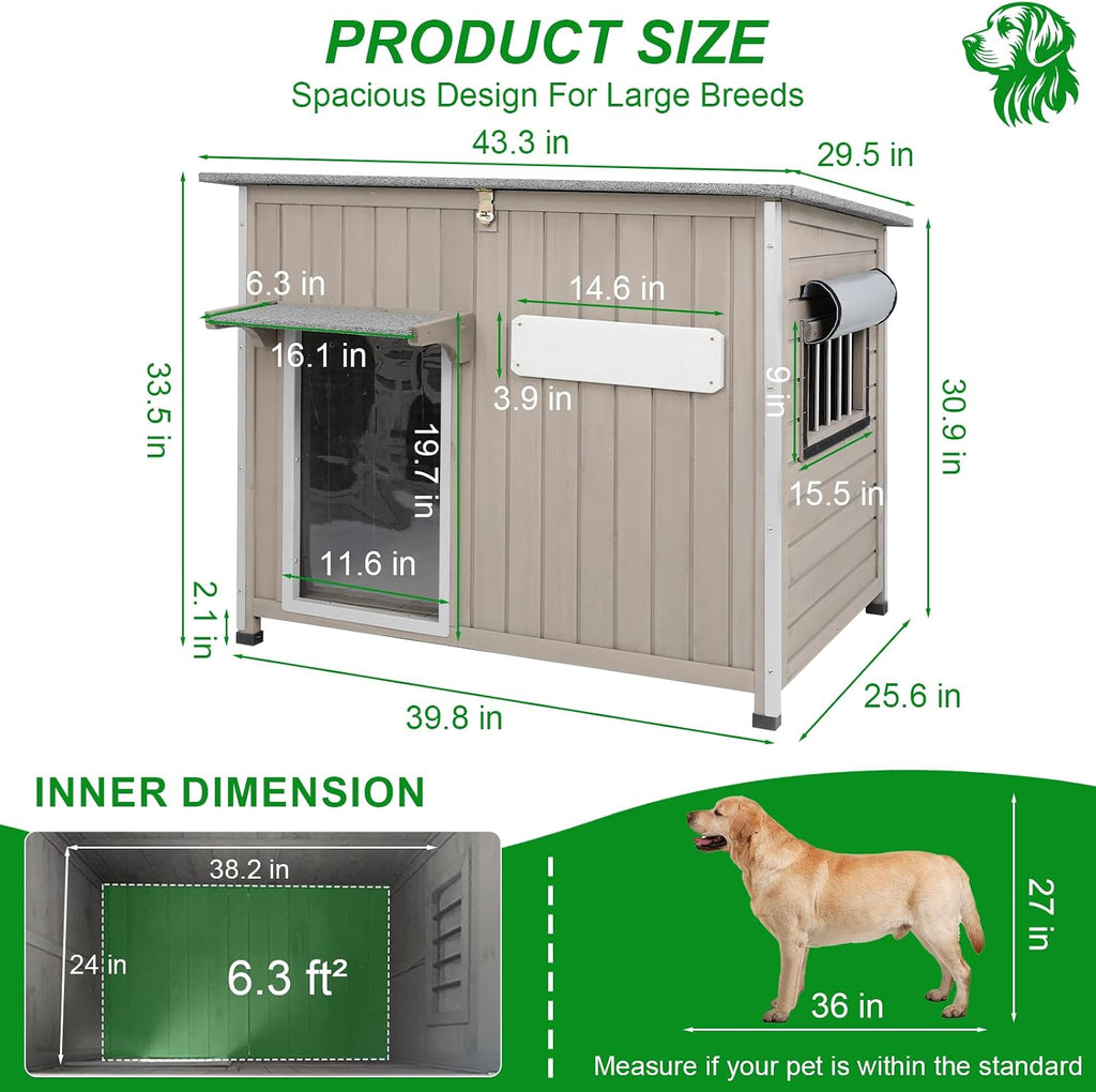 gowoodhut dog house outdoor weatherproof & wooden dog, close-up detail