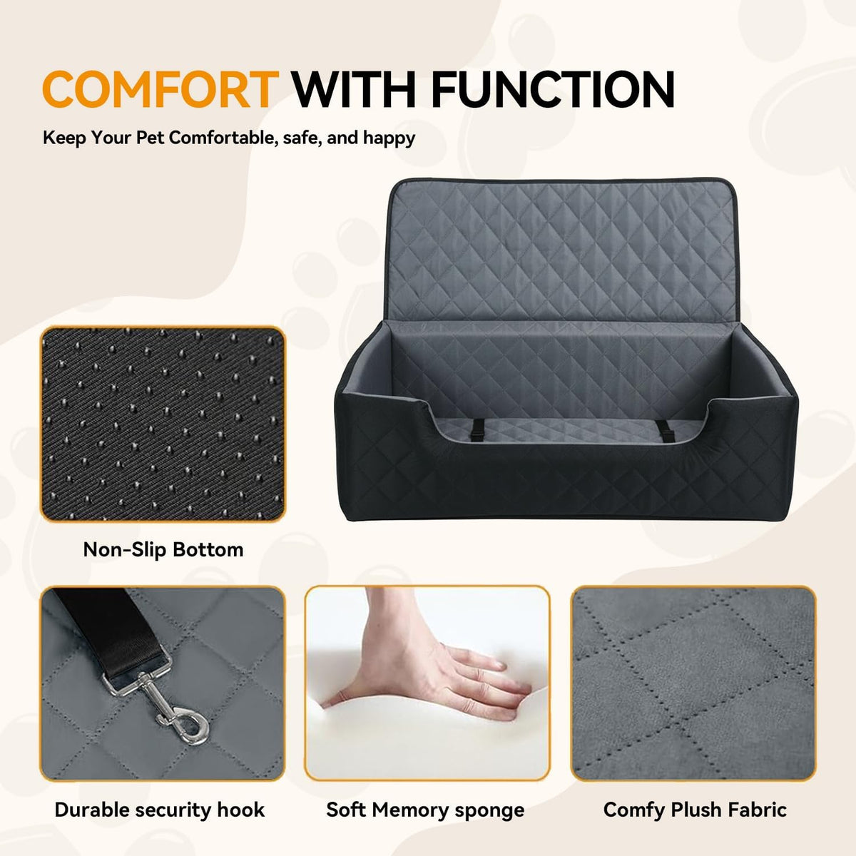 black large dog car seat for medium or, side view