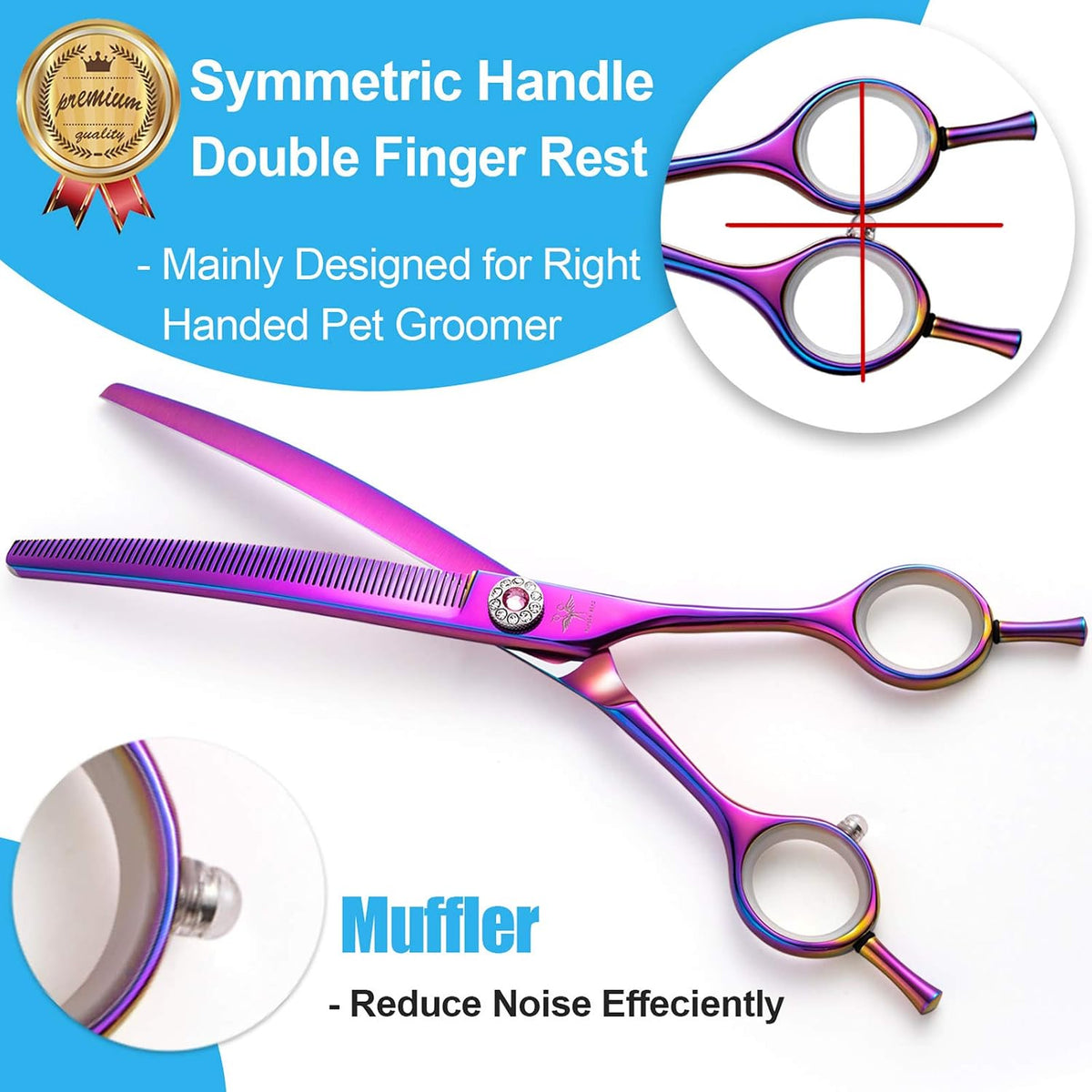 purplebird 7" dog grooming scissors - thinning texturizing, close-up detail