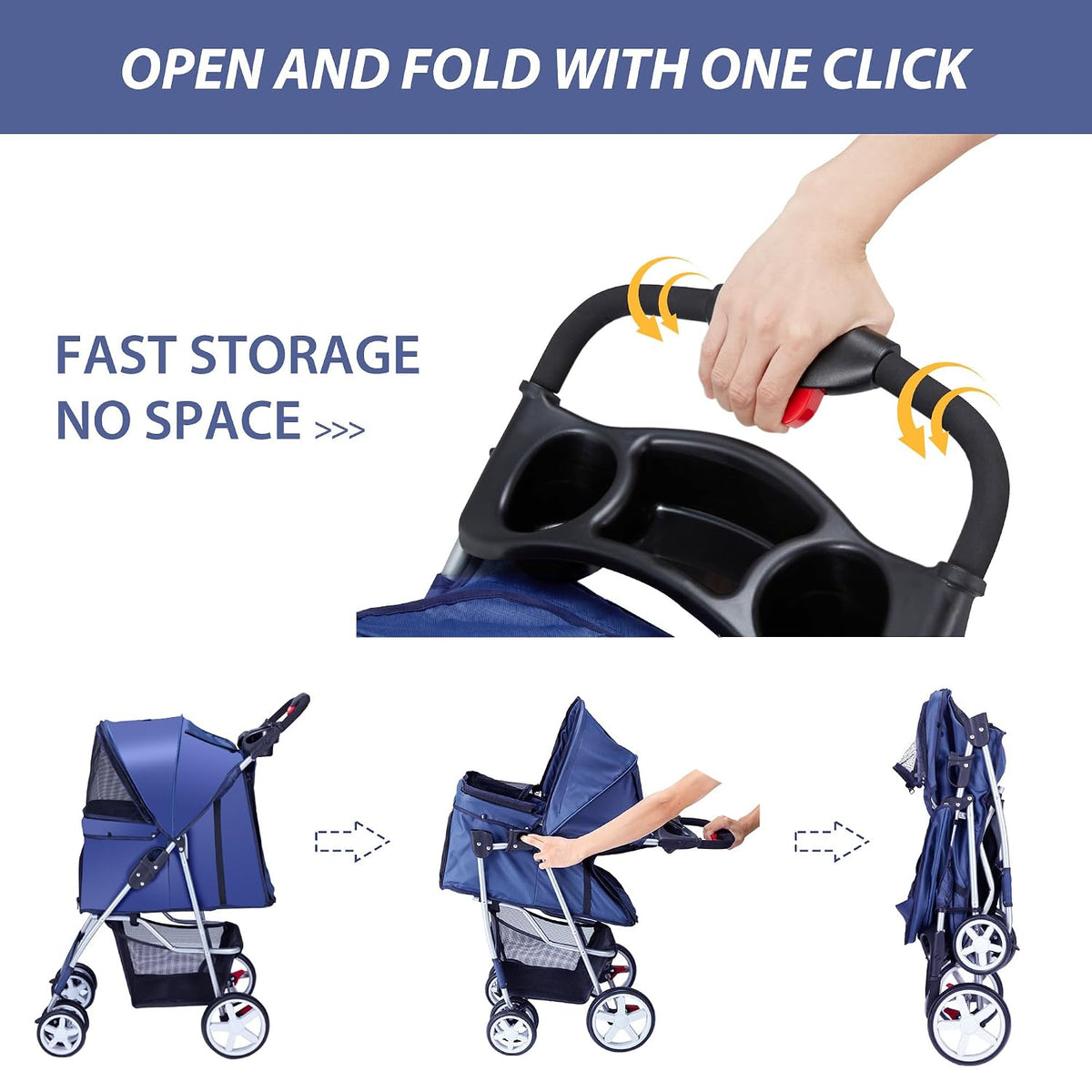 unisakey foldable 4-wheel pet stroller for dogs cats on a desk or shelf