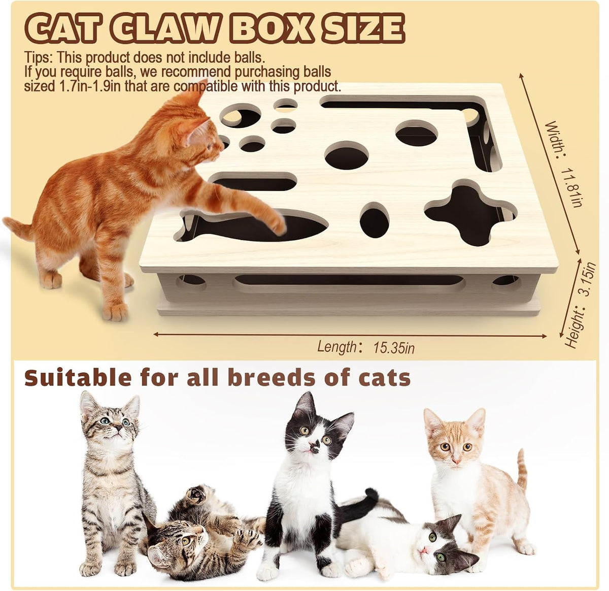 cat scratch puzzle enrichment box, large solid wood, side view
