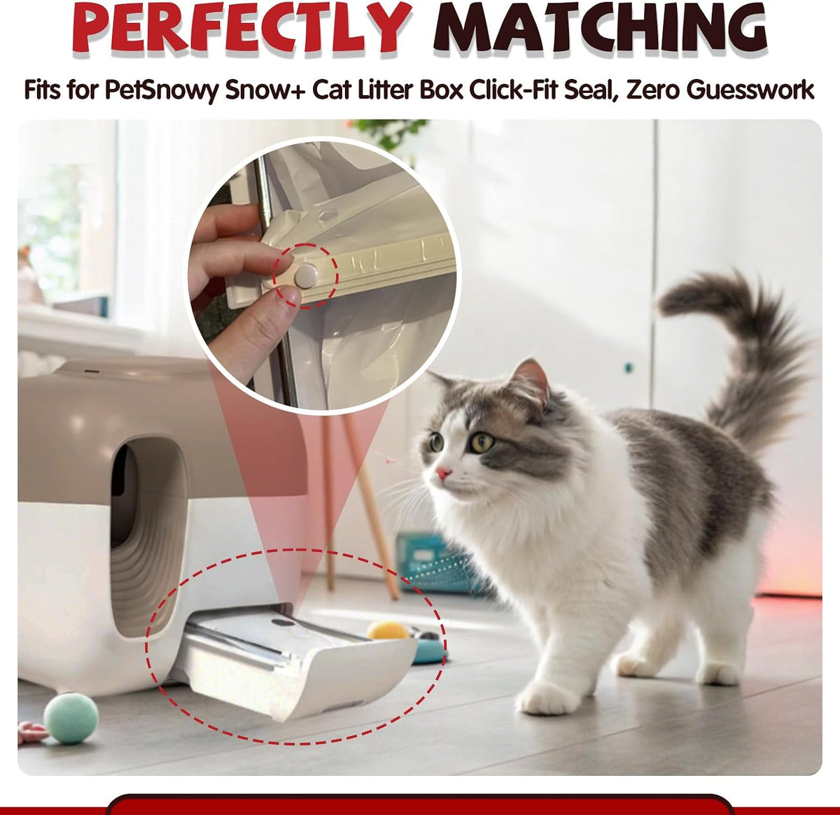 self-sealing drawer cat litter bags for pet snowy, side view
