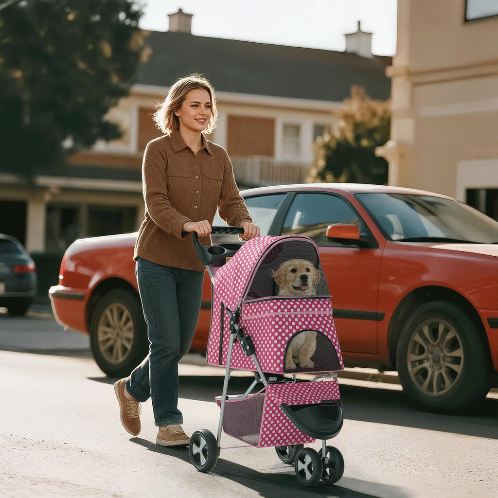 foldable 3-wheel pet stroller for dogs & cats, close-up detail