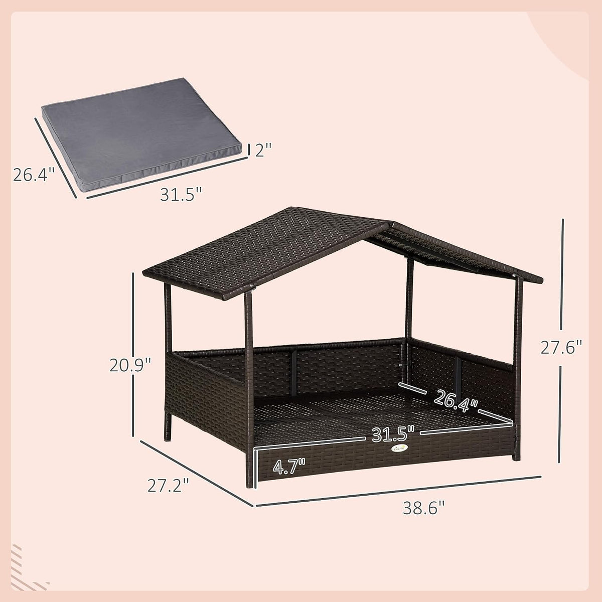 pawhut wicker dog house outdoor with canopy, rattan on a desk or shelf