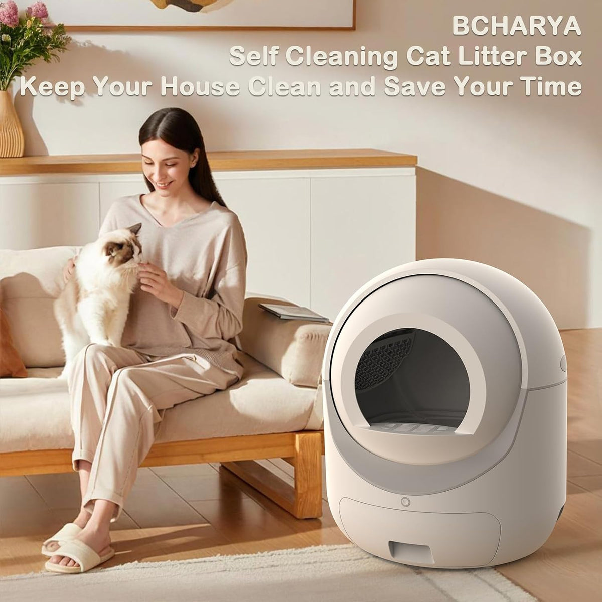 self cleaning cat litter box with app control shown in use