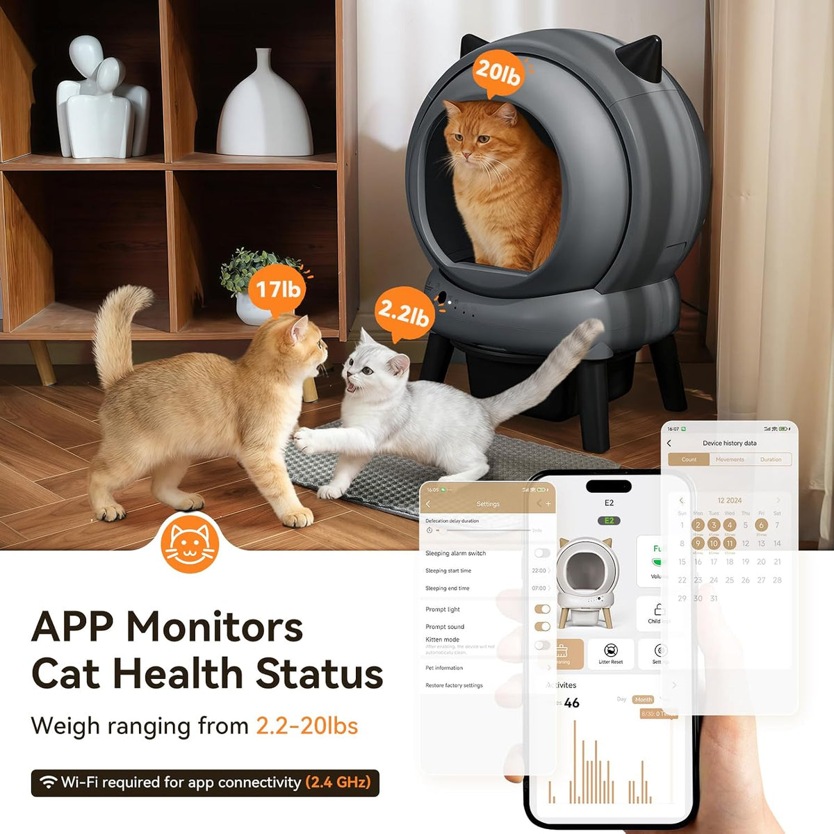 smart e2 automatic self cleaning cat litter box, side view
