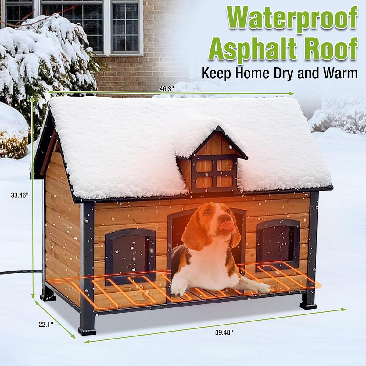 gutinneen heated dog house for large dogs outdoor, side view