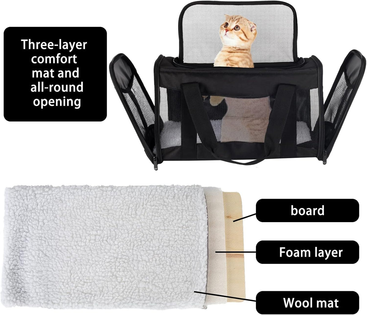 cat carrying case - pet carrier airline approved showing dimensions